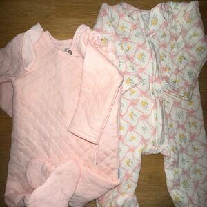 Pink Quilted Footie and Floral Zip-Up Footie Set